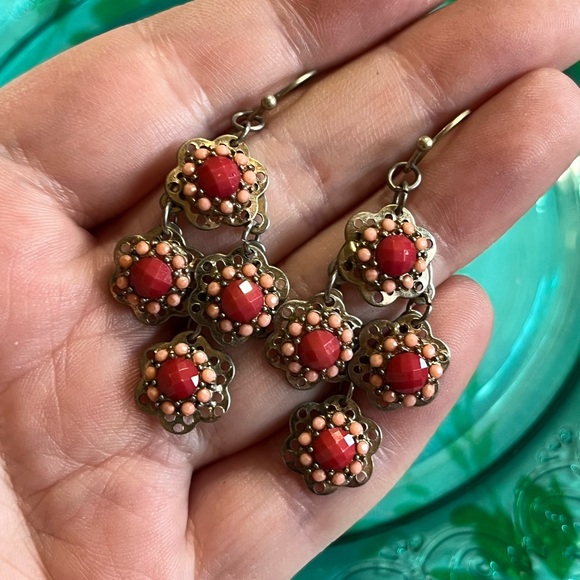 Vintage Jewelry - Vintage Pink Faux Gemstone Silver Tone Metal Costume Jewelry Pierced Earrings